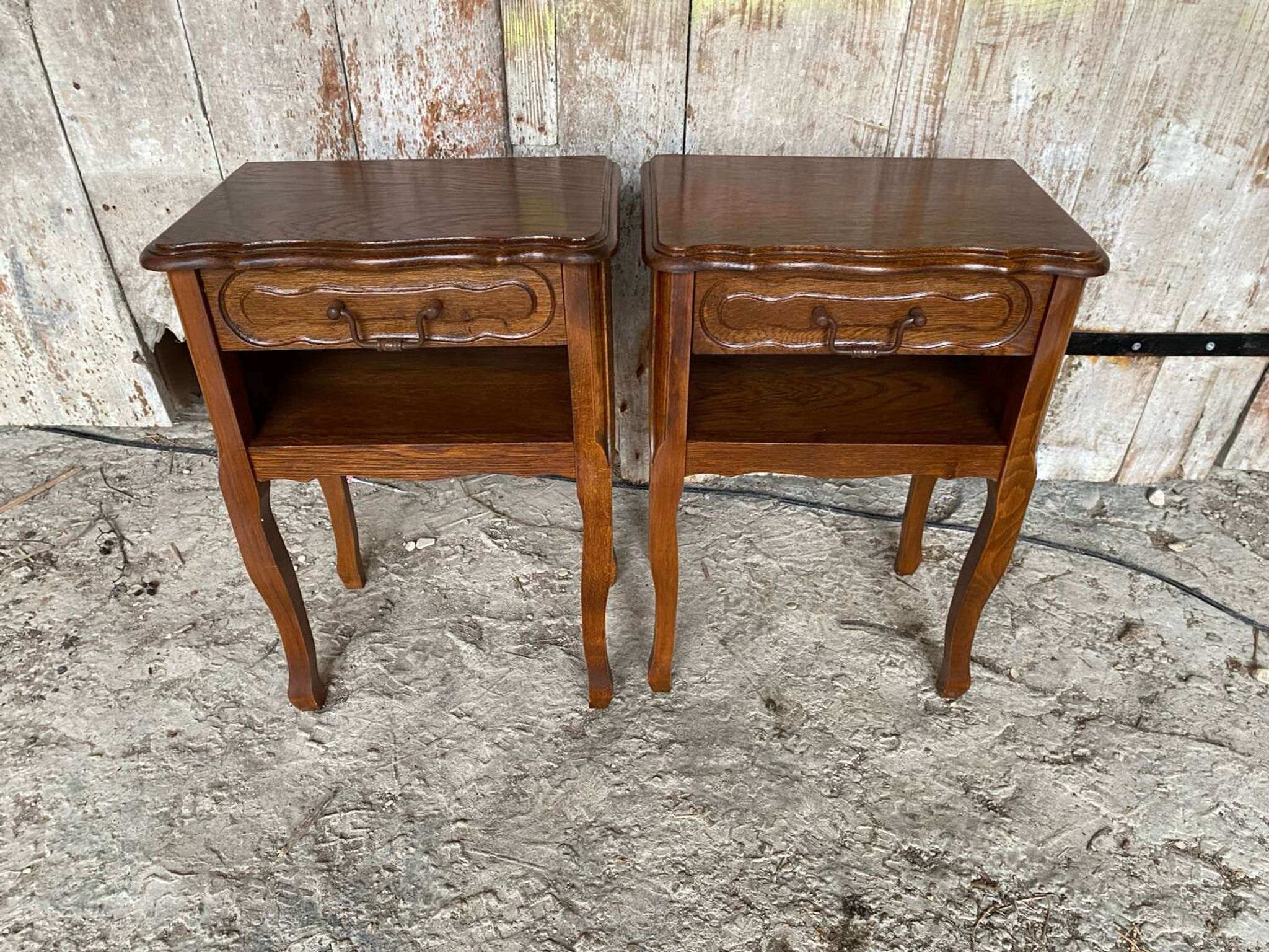 Paire chevet table nuit style louis xv bois tiroir + case vintage