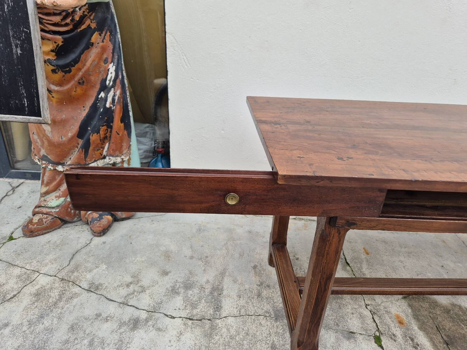 19th century solid walnut Burgundy farmhouse table with two drawers - 1m82
