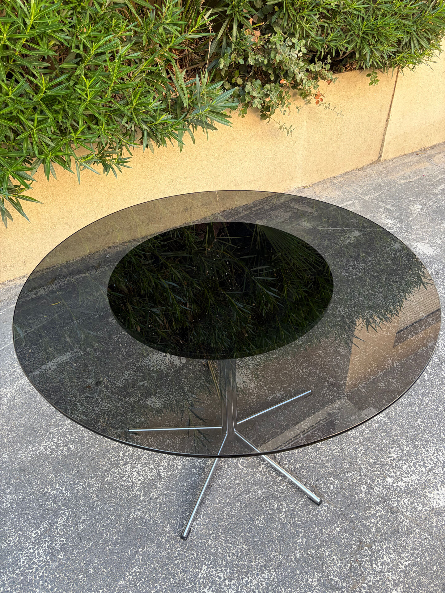 Table ronde vintage design verre/chrome année 90’s