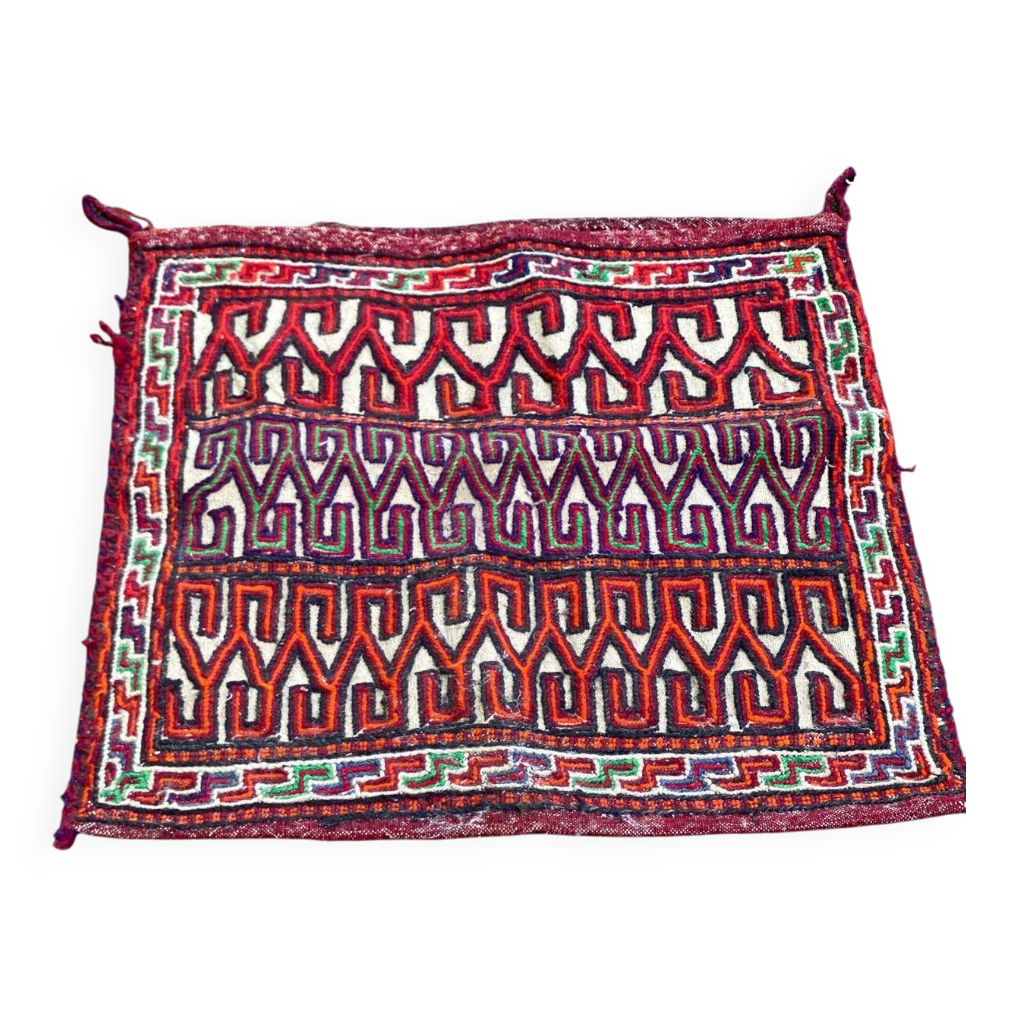 Persian Khorjin Kilim rug, hand-woven wool pouch, 75x75cm.