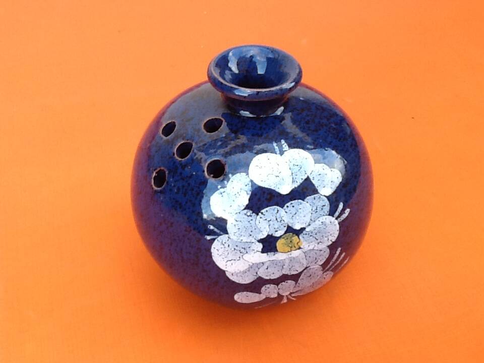 Flower spike ball vase glazed ceramic with floral decoration