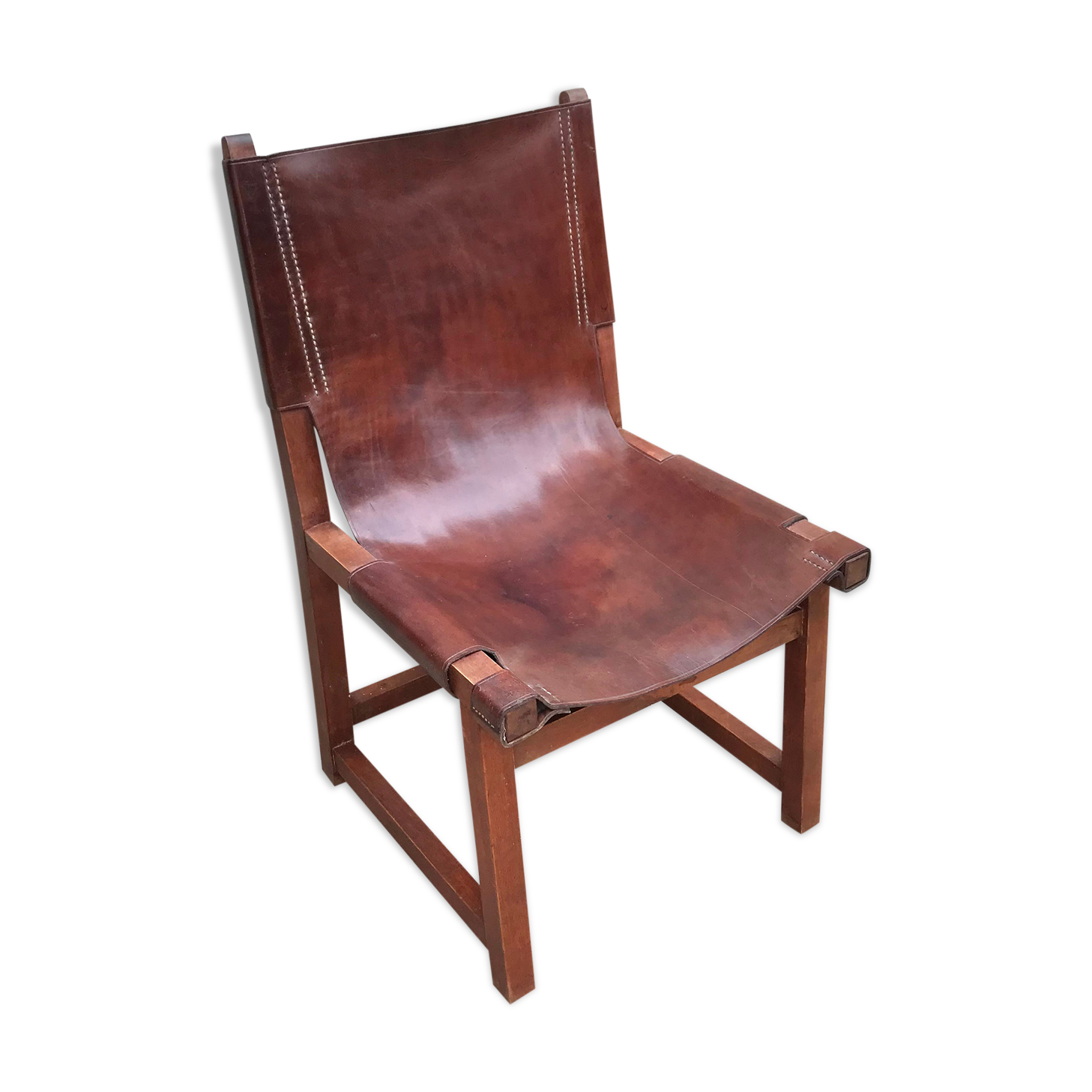 Modernist chair Riaza leather and vintage wood 1960