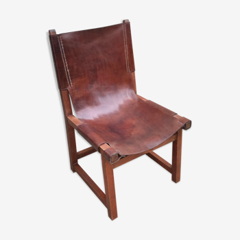 Modernist chair Riaza leather and vintage wood 1960