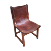 Chaise moderniste Riaza cuir et bois vintage 1960