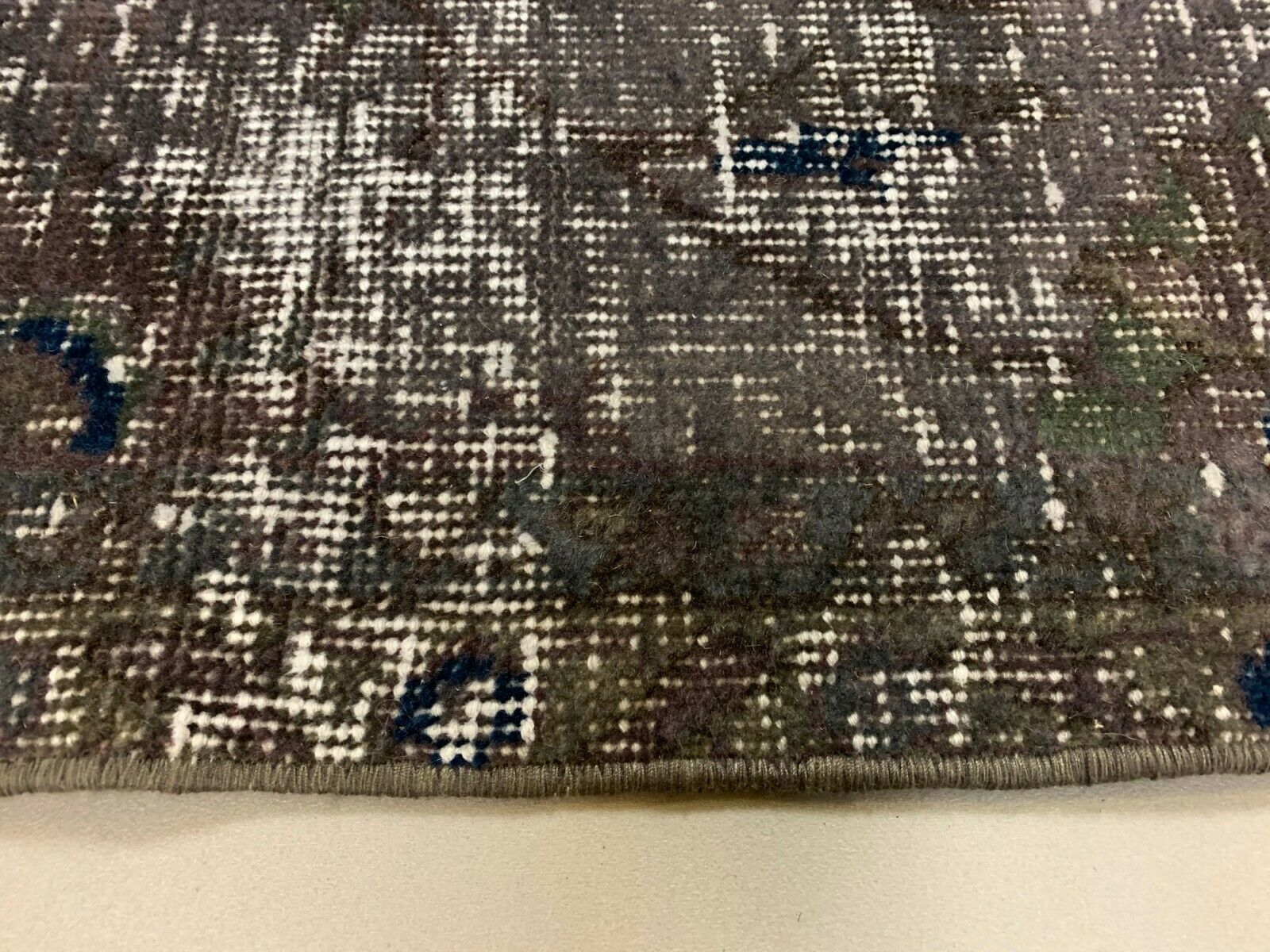 Distressed Turkish Narrow Runner 310x69 cm wool Vintage rug, Overdyed Grey