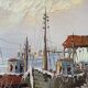 Tableau HST "Marine, les barques au port" signé W. Jones, référencé