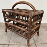 Rattan and wood magazine rack - VINTAGE (1970)