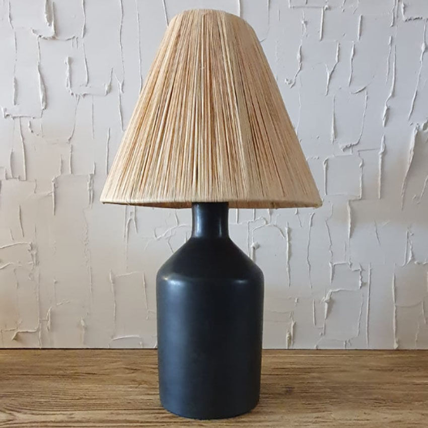 Tadelekt lamp with raffia lampshade