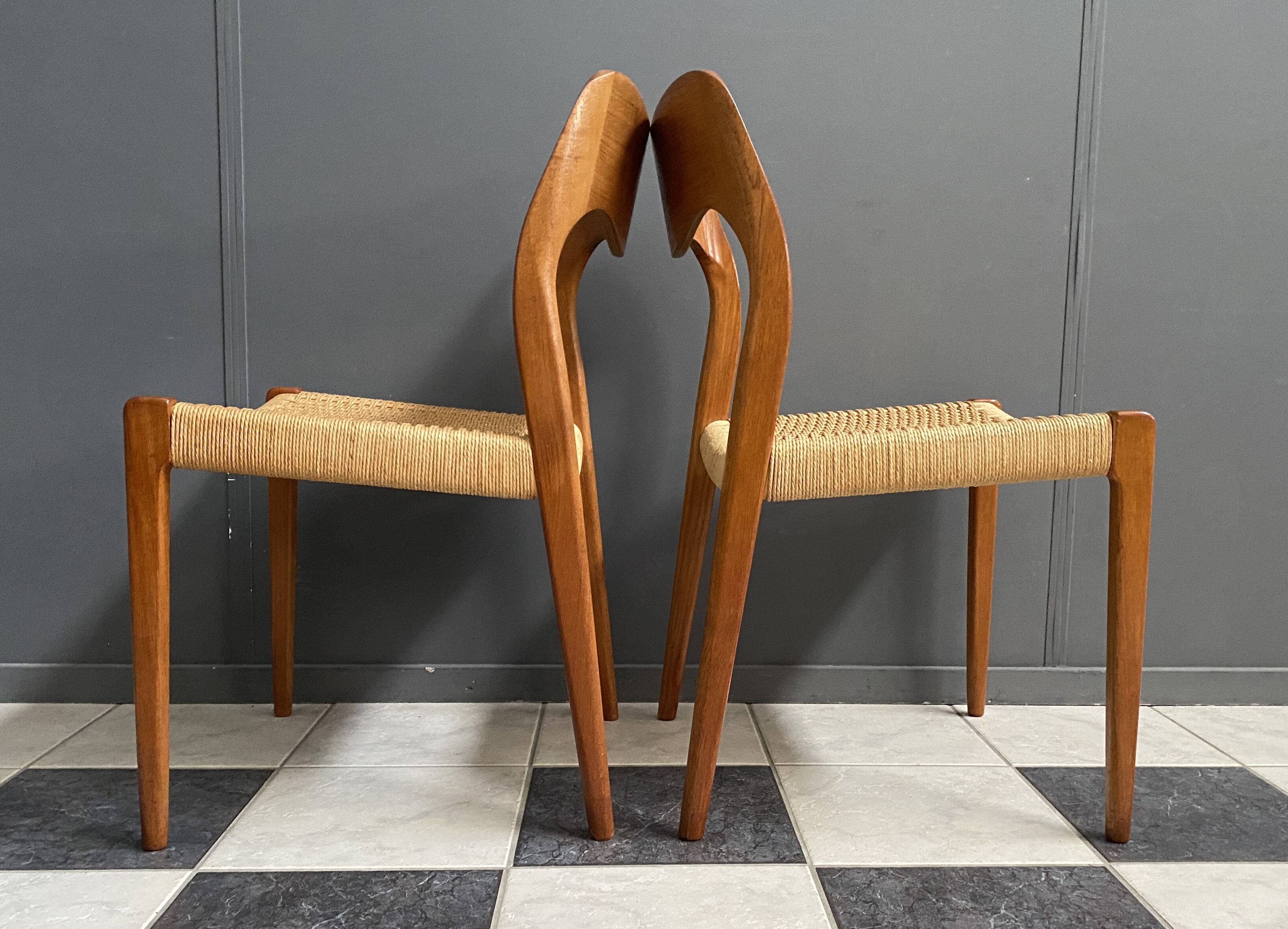 Niels Otto Moller teak and paper cord chairs, model 71
