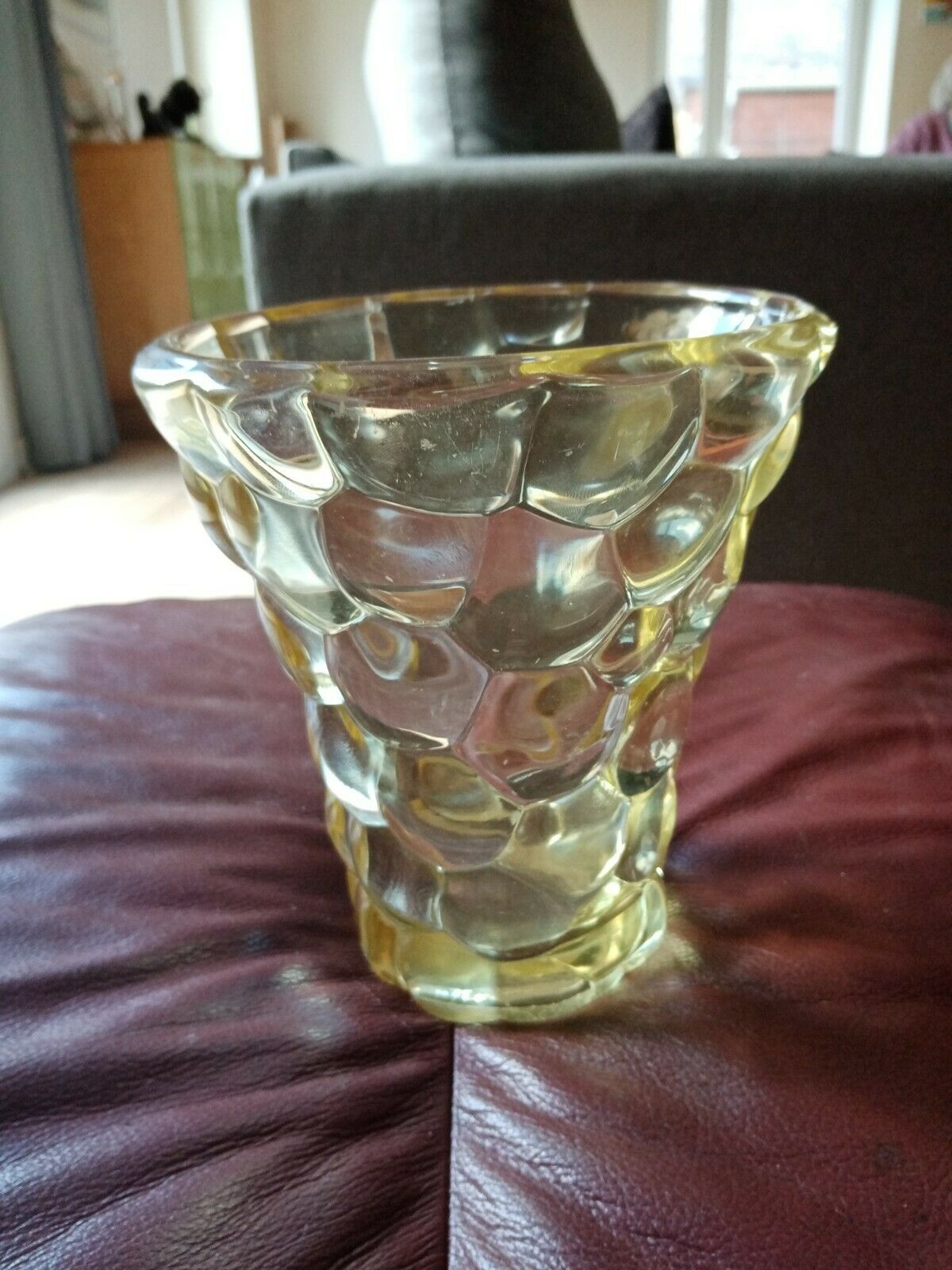 Yellow glass vase 18 cm high signed P. From avesn France