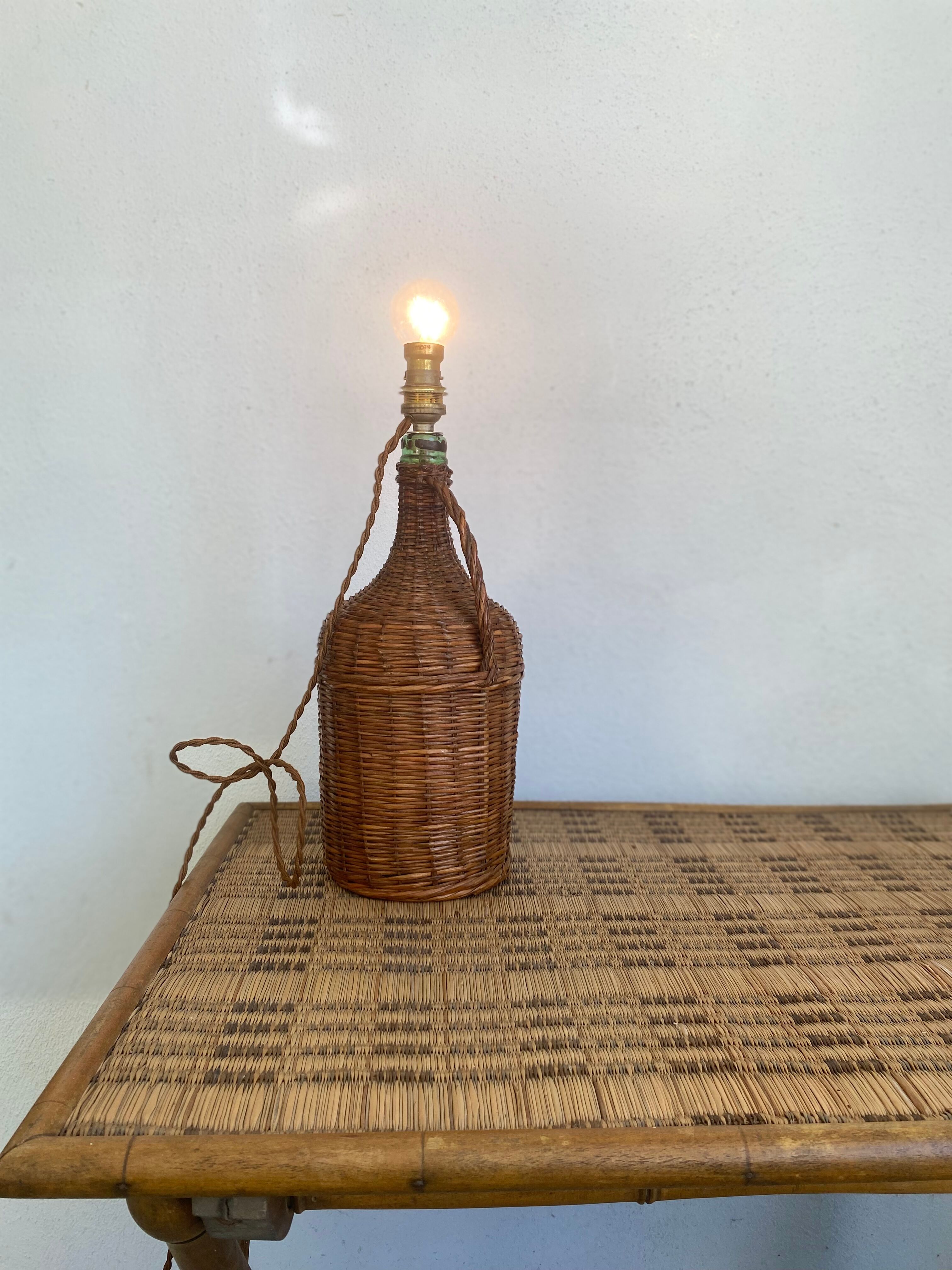 Wicker lamp, jute lampshade, cable 2m