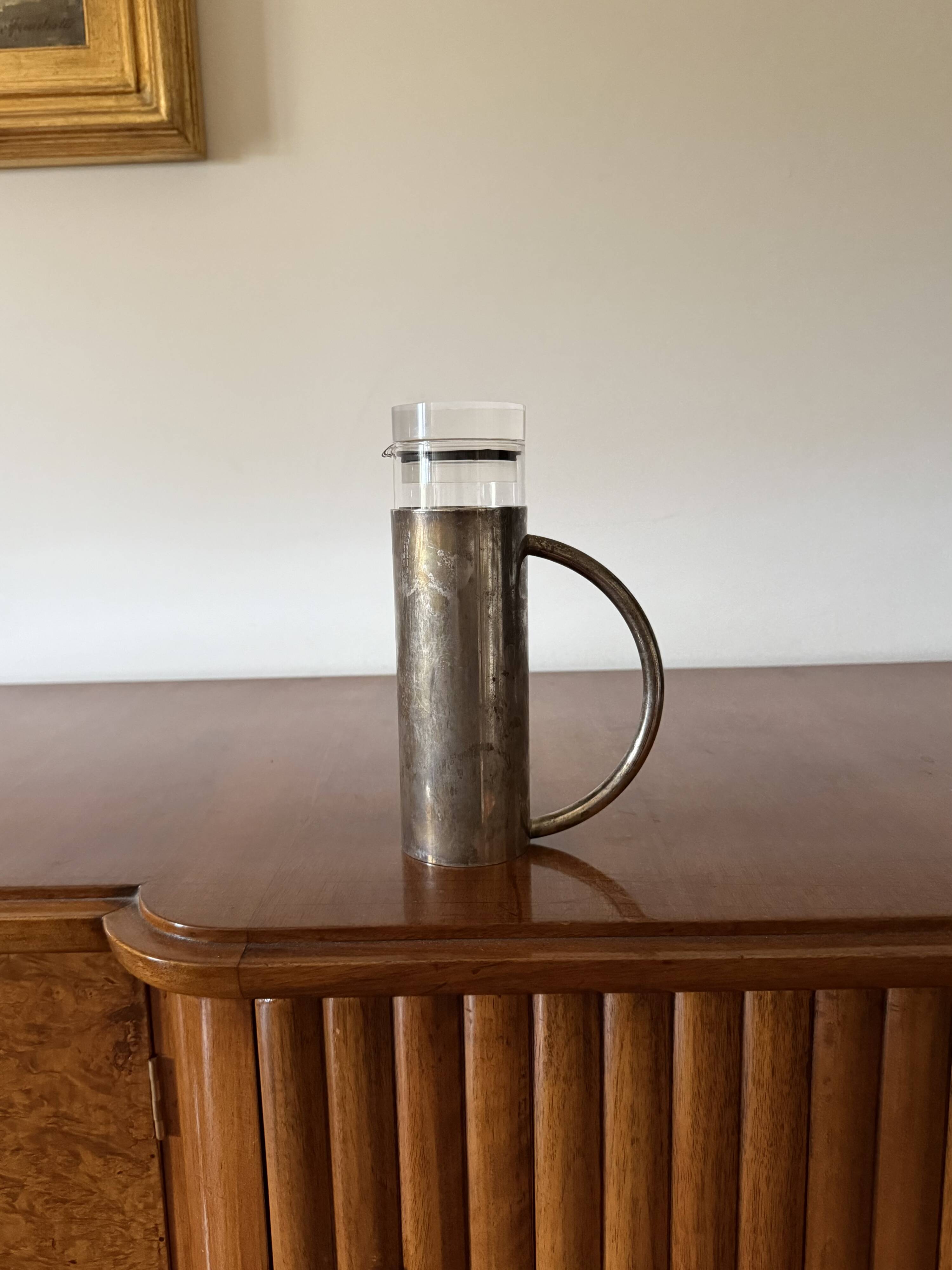 Modern silverplated and glass cruet mod. Oilvine, Lino Sabattini Italy 1970