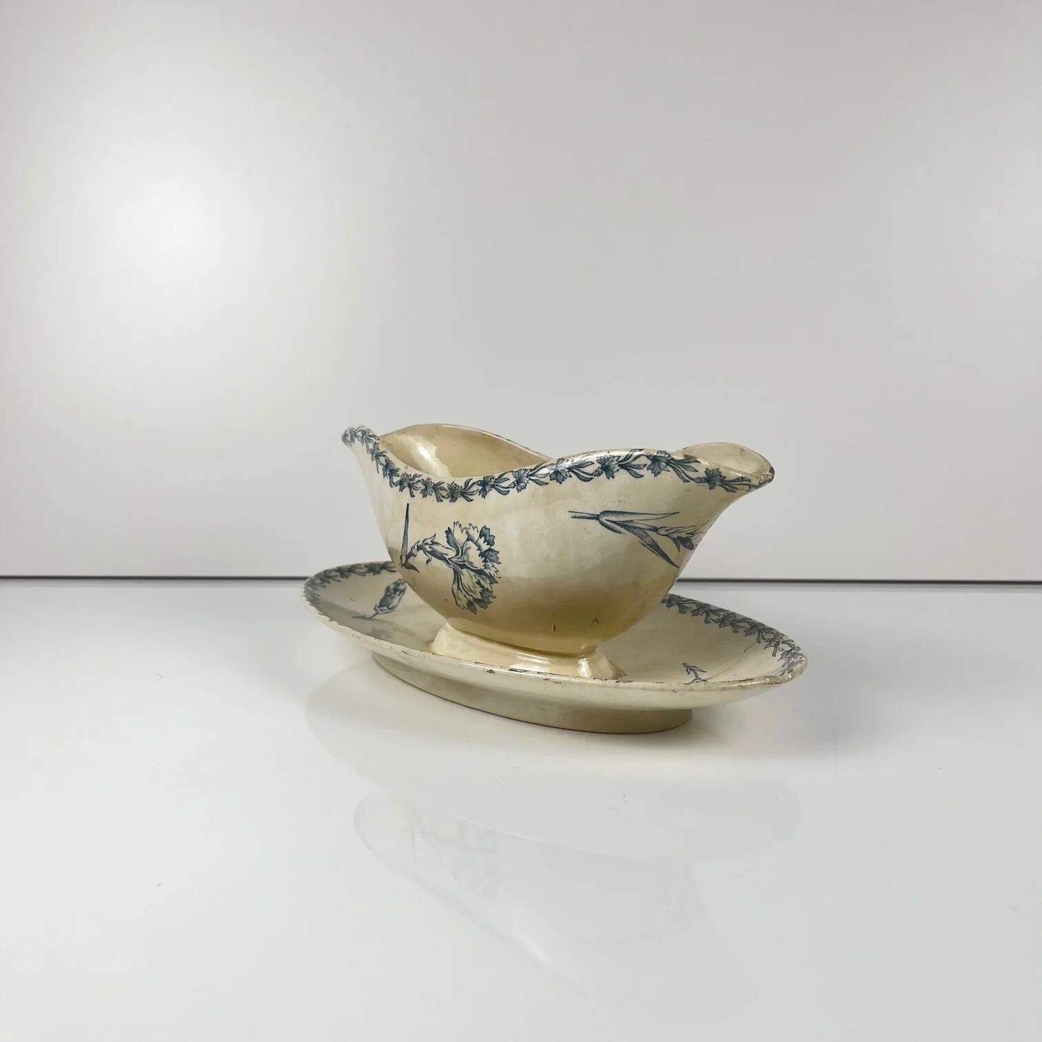 Sauceboat model "Carnation", KG Lunéville, ironstone, 19th century