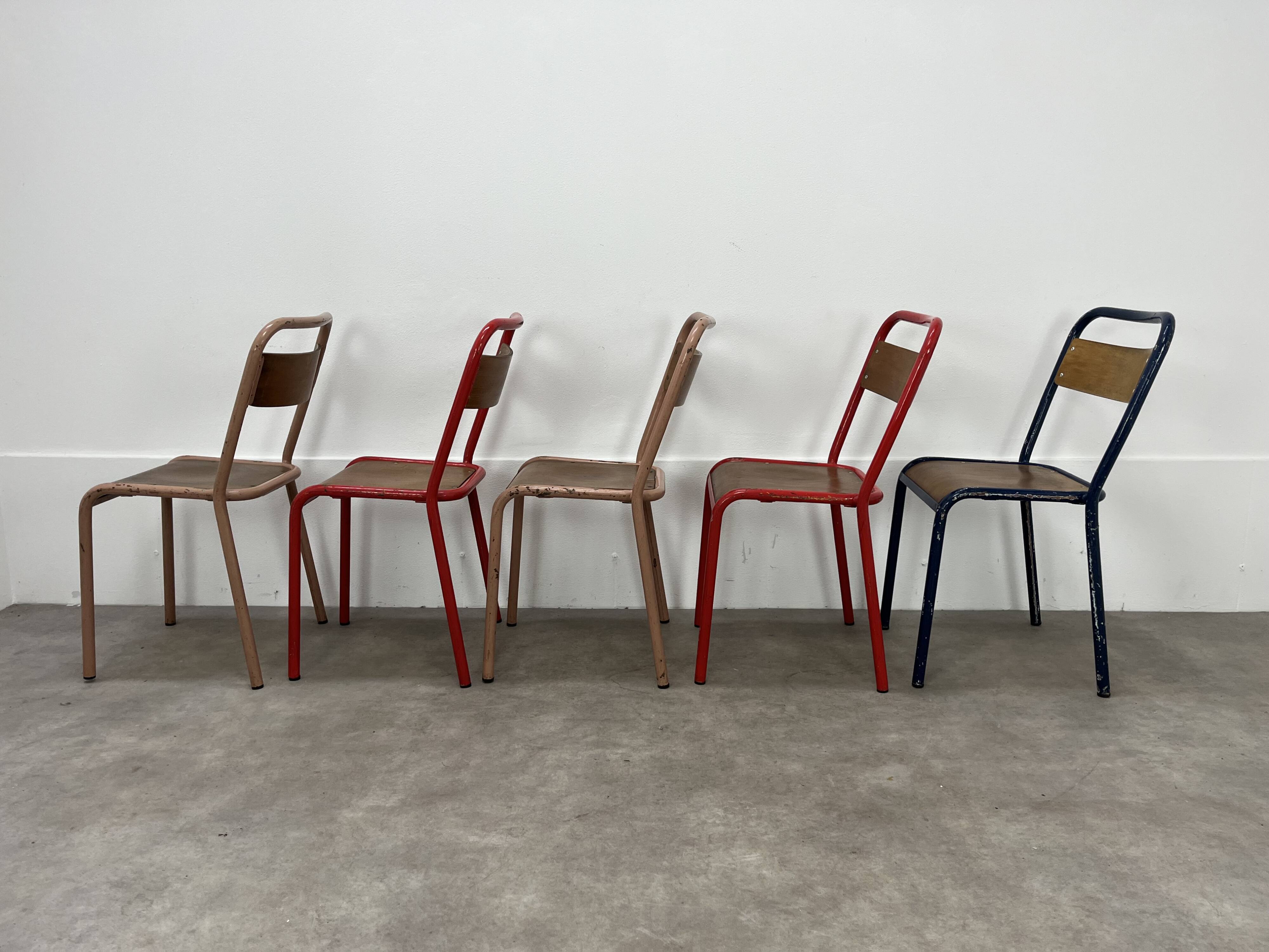 5 industrial style metal chairs, vintage