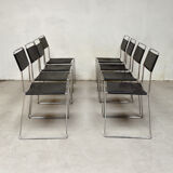 Série de 8 chaises Italiennes en cuir et acier 1970