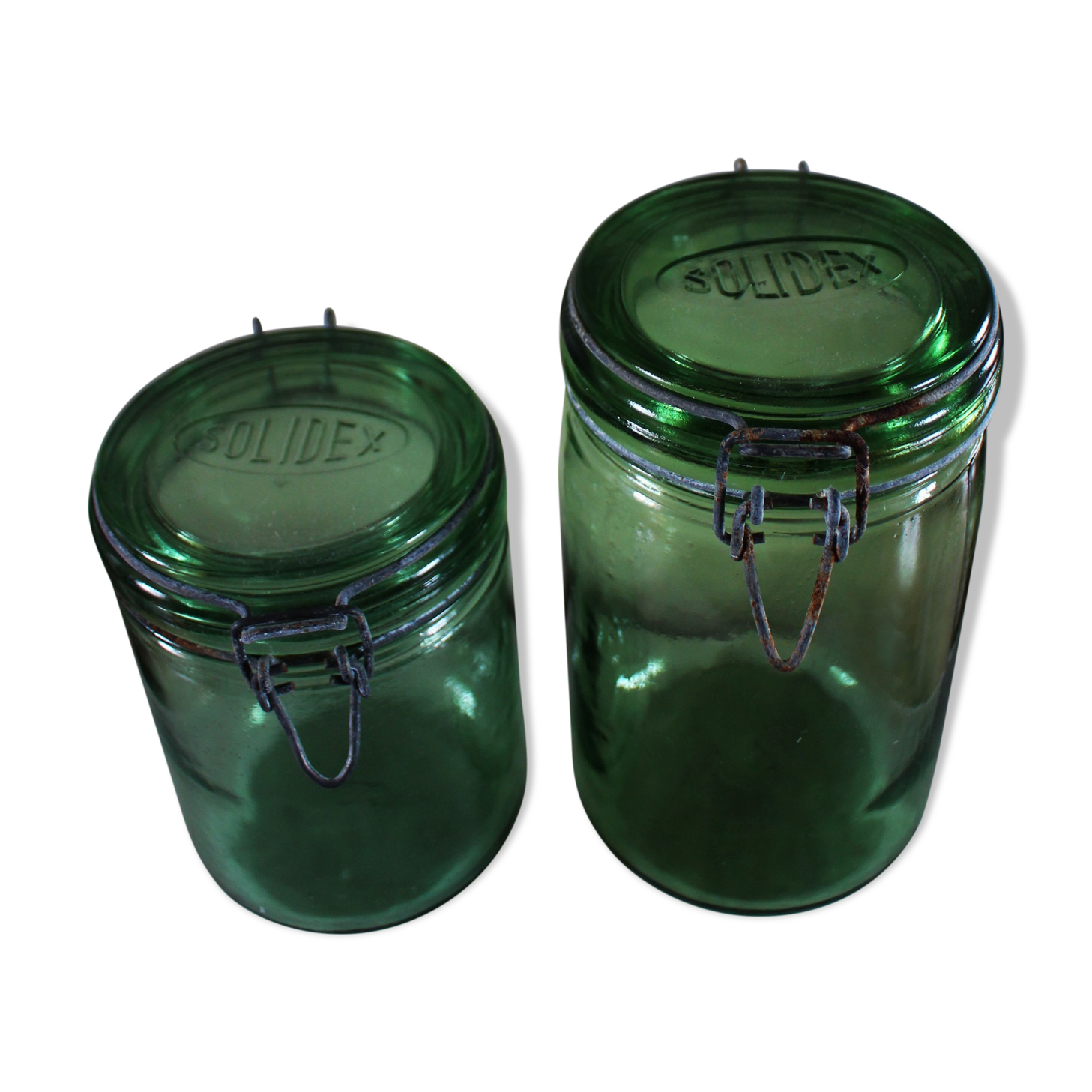 Lot 2 jars Solidex green glass