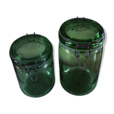 Lot 2 jars Solidex green glass