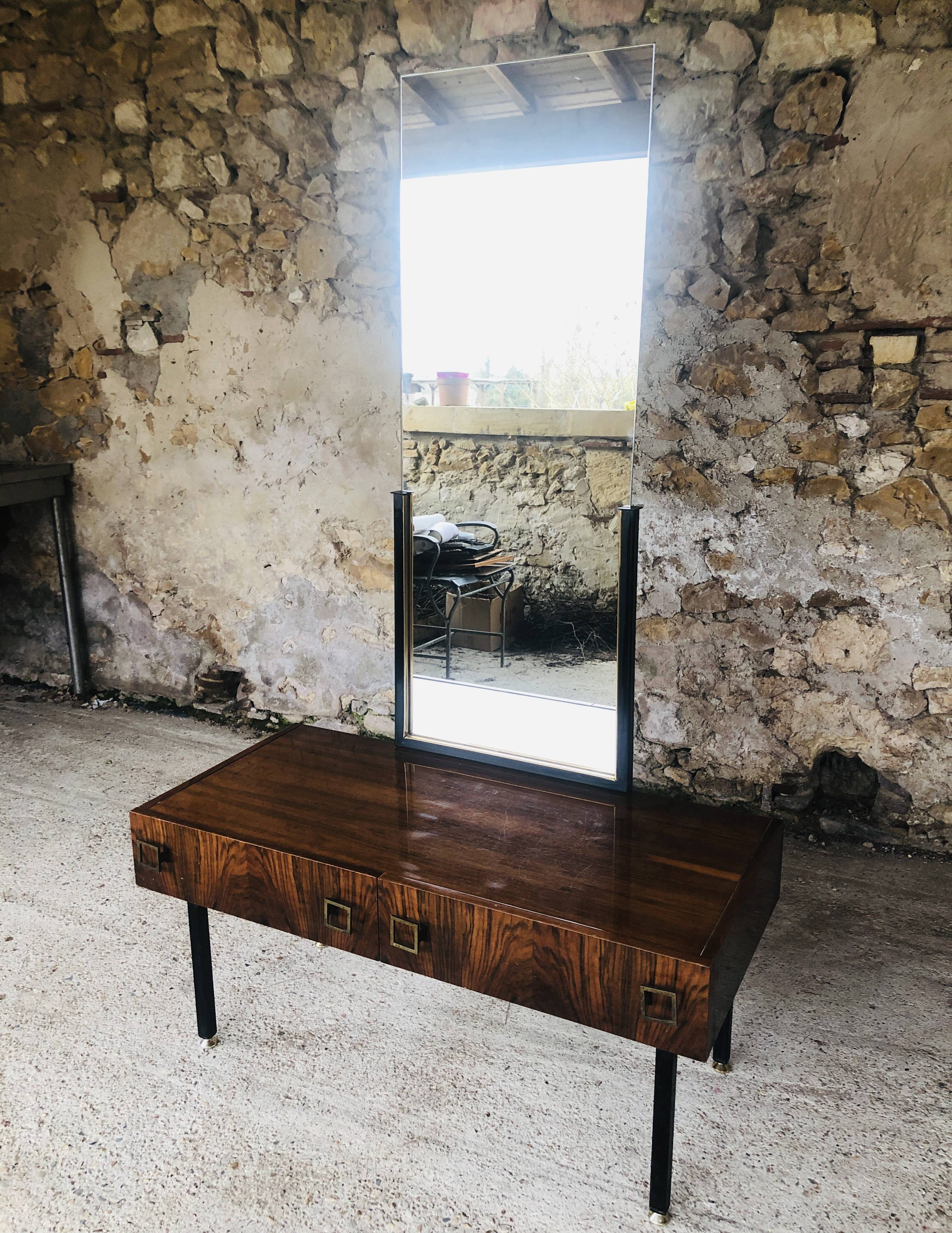 Console / Coiffeuse vintage en palissandre de Rio années 70
