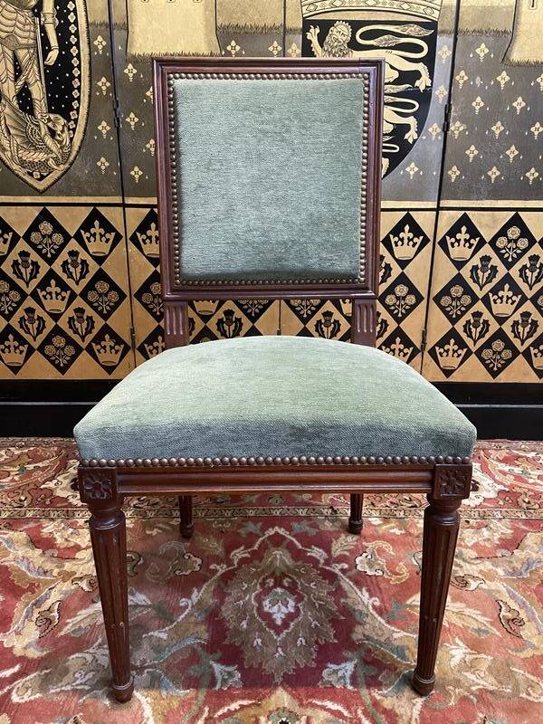 Set of 6 Louis XVI style chairs in green velvet