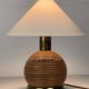Lampe de table en rotin, bambou et laiton, Italie années 1970