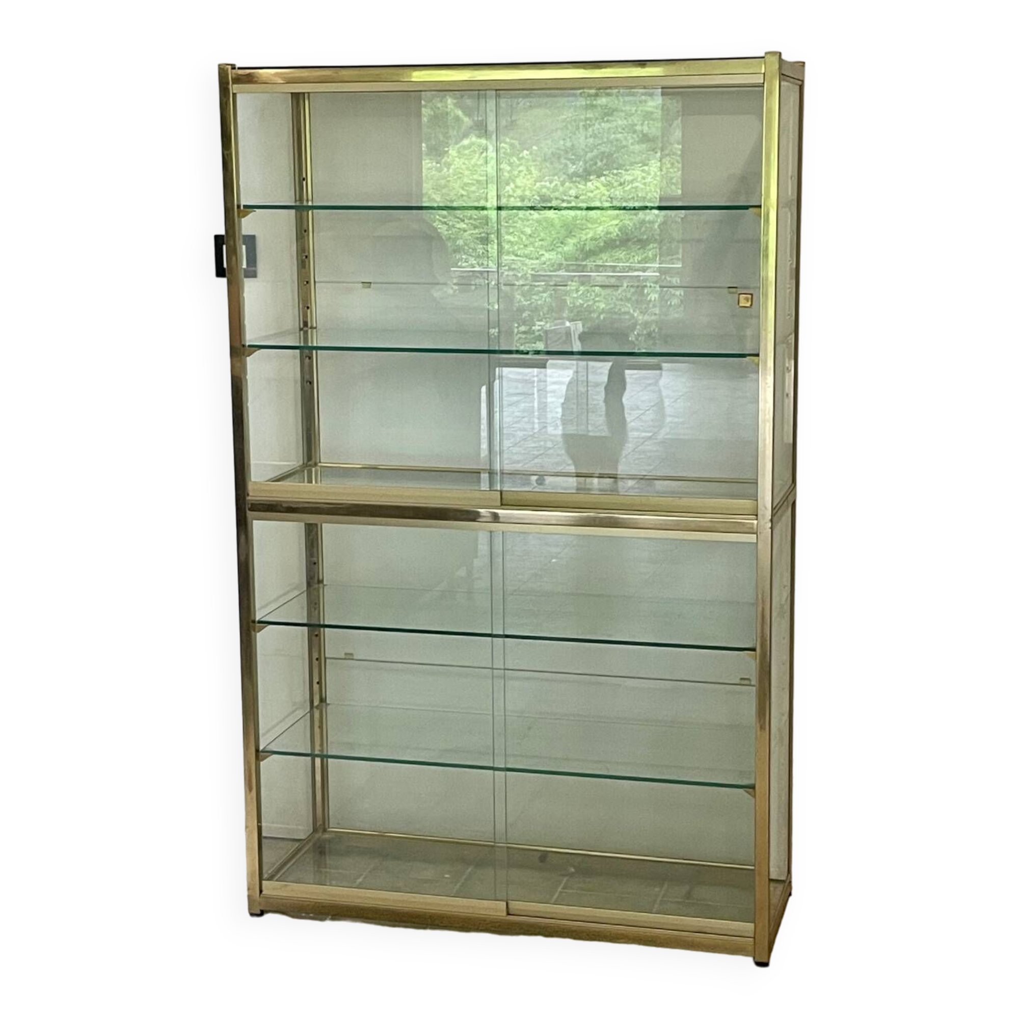 Large exhibition window in gilded brass 20th century period