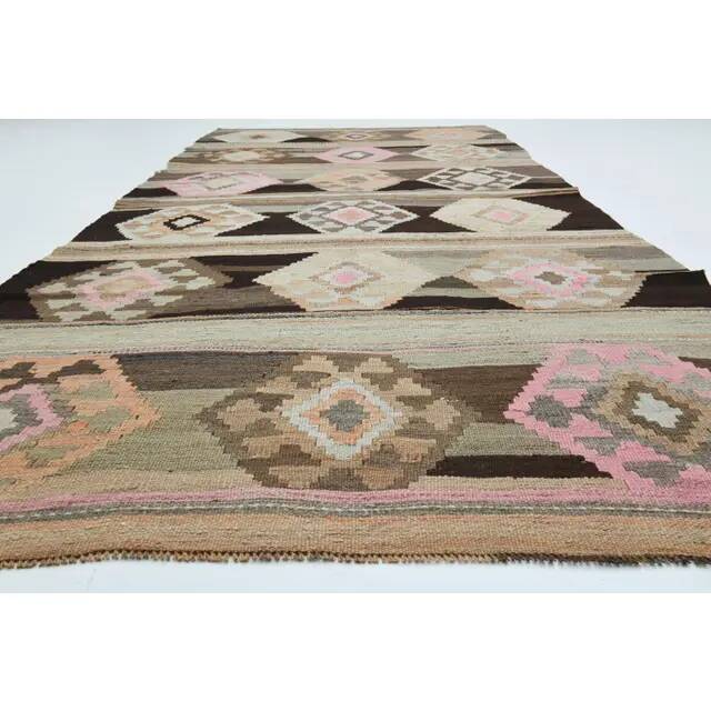 1970s Vintage Turkish Oushak Handmade  Tan Runner Rug  140x322