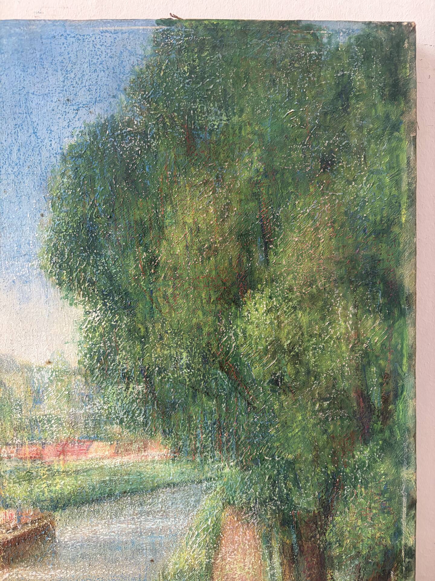 Canal stroll, oil on canvas signed