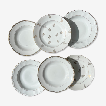 6 Hollow plates in mismatched porcelain, Limoges, Bavaria