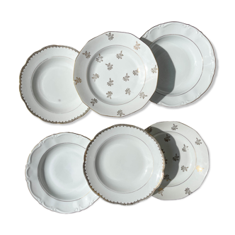 6 assiettes creuses en porcelaine dépareillée Limoges, Bavaria