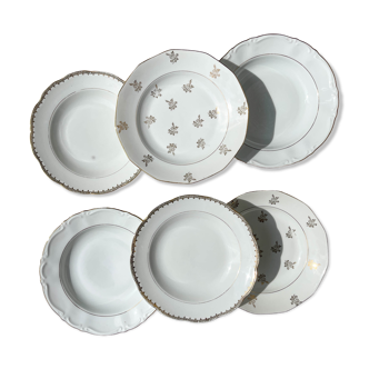 6 Hollow plates in mismatched porcelain, Limoges, Bavaria