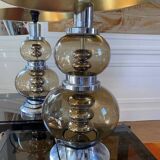 Paire de lampes en verre fumé et chrome