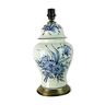 White Ceramic Lamp Base With hand Painted blue Floral Design