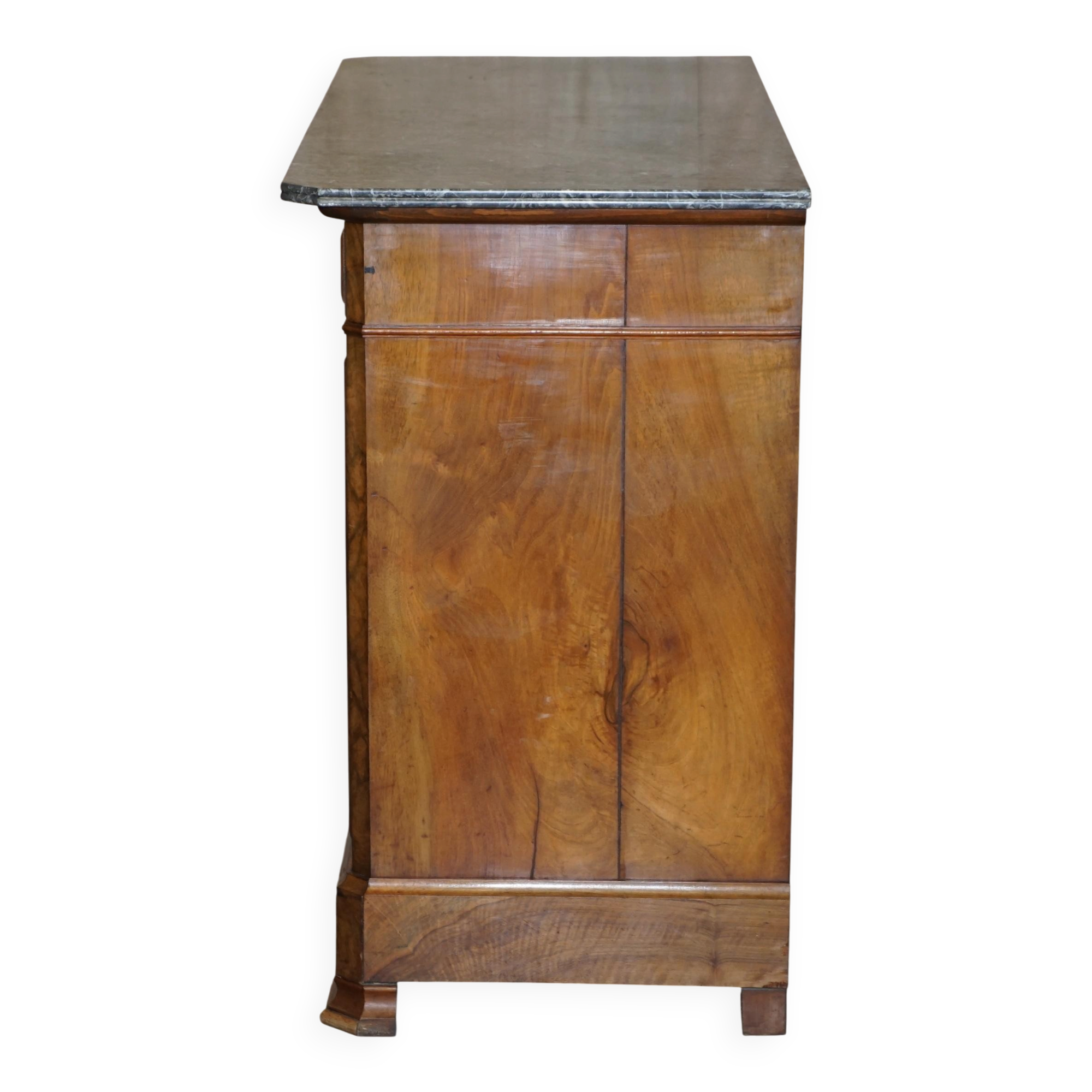 Antique walnut commode from 1860 with a marble top and original key.