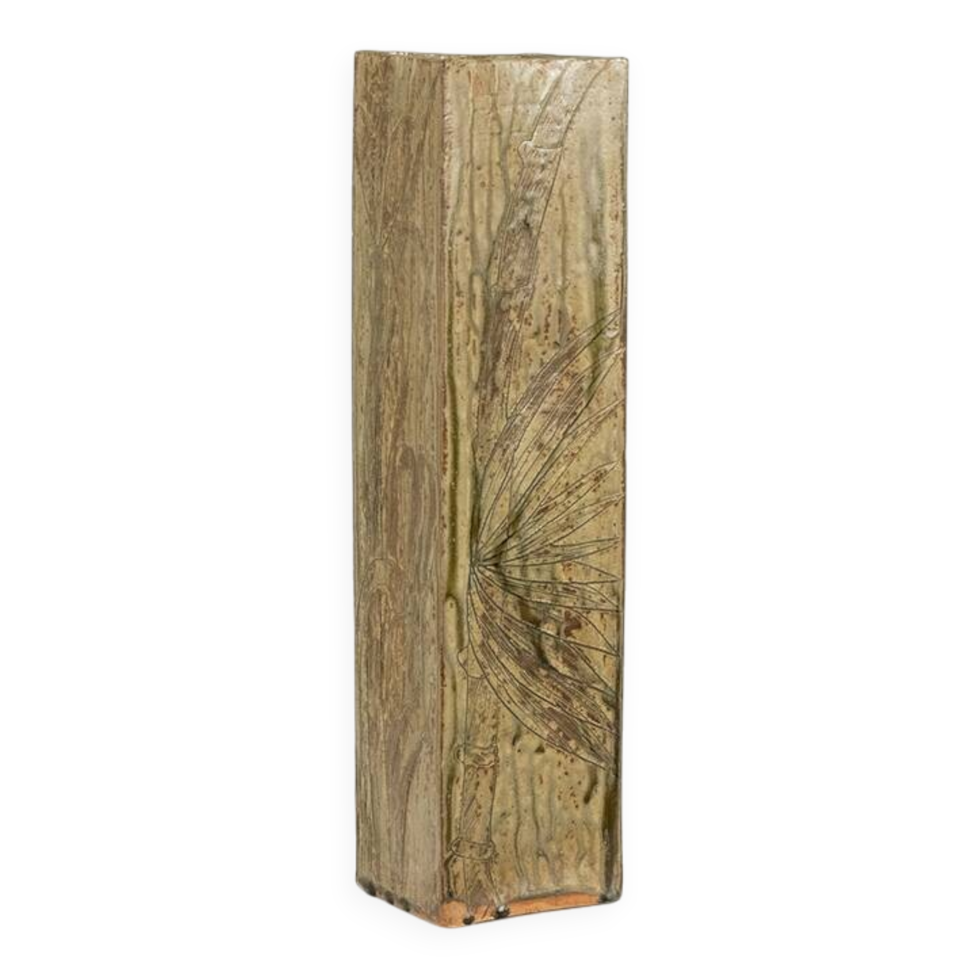 Brutalist stoneware vase with a floral design. 1970s.