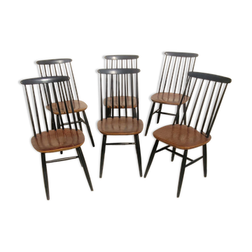 6 Vintage Scandinavian Fanett Chairs by Tapiovaara from the 1960s