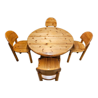 Ensemble table et 4 chaises pin massif Rainer Daumiller 80'