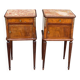 Pair of Louis XV bedside tables, 19th century, marquetry and pink marble