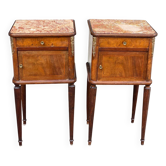 Paire de chevet Louis XV XIXème marqueterie et marbre rose