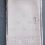 Party tablecloth - 2m30 x 5m30 - white damask monogrammed ct