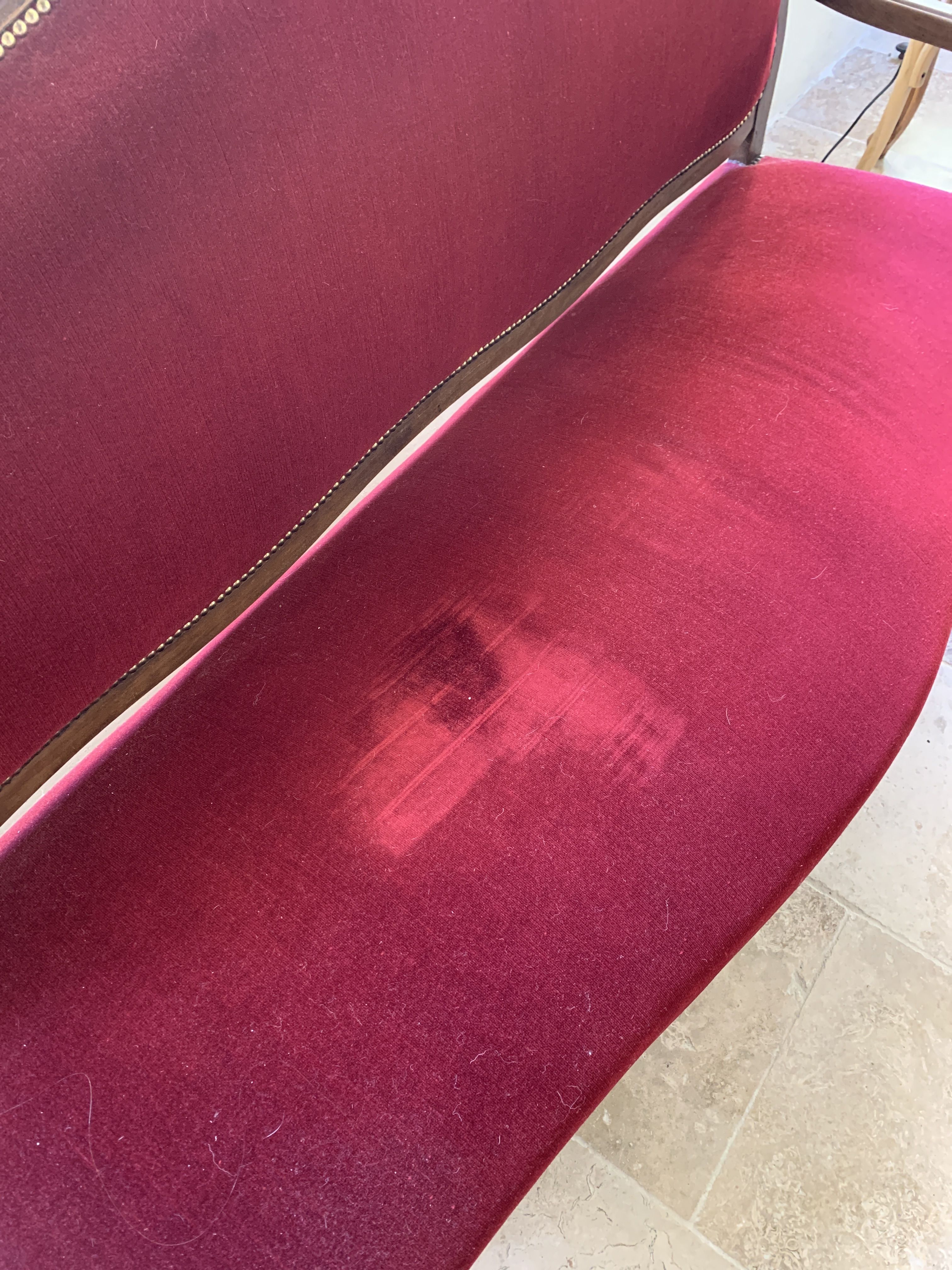 Red sofa bordeaux upholstered velvet