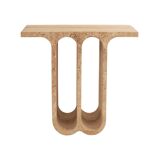 Modern Pair of Italian Ivory Travertine Consoles with Semi-Circular Arches
