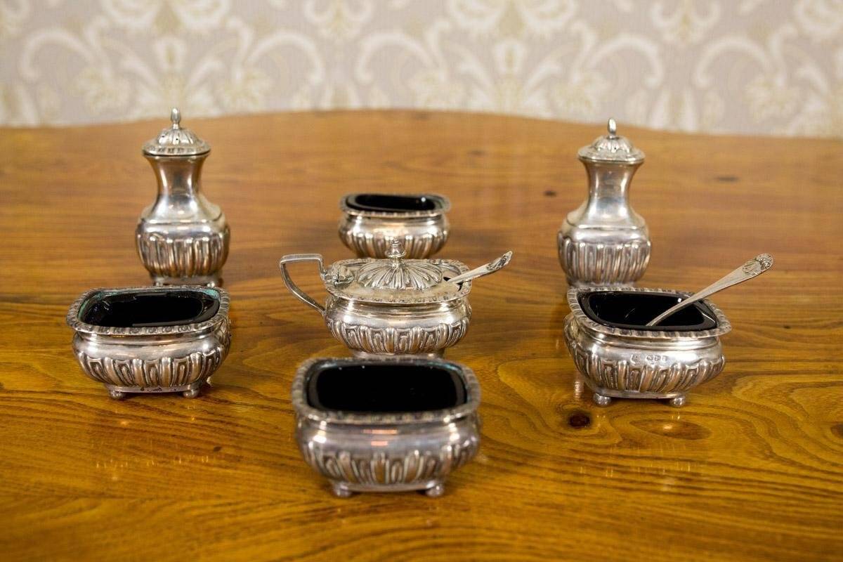 19th Century English Silver Set, 1890s, Set of 7
