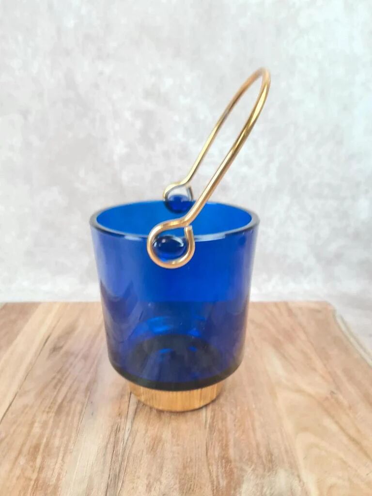 Seau à glace bleu cobalt – style Holmegaard / design scandinave 60–70