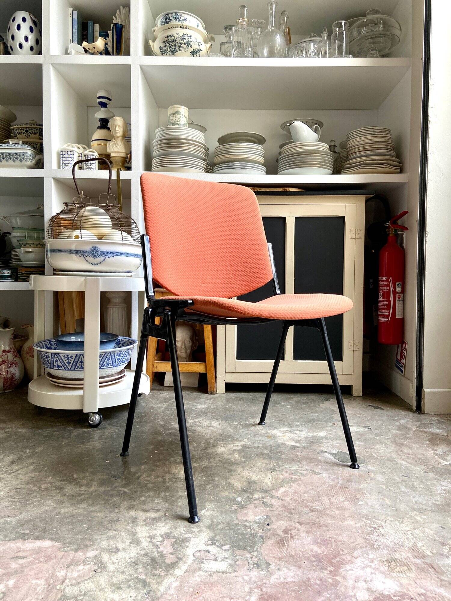 DSC 106 chair in peach cotton and black metal by Giancarlo Piretti for Anon
