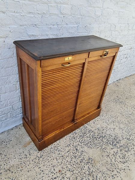 Double filing cabinet with oak curtain circa 1930