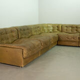 De Sede DS11 Olive Green Patched Leather Modular Sofa, 6 Elements. 1970s