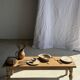 Pair of salad servers or kitchen utensils in blackened teak L30 D9
