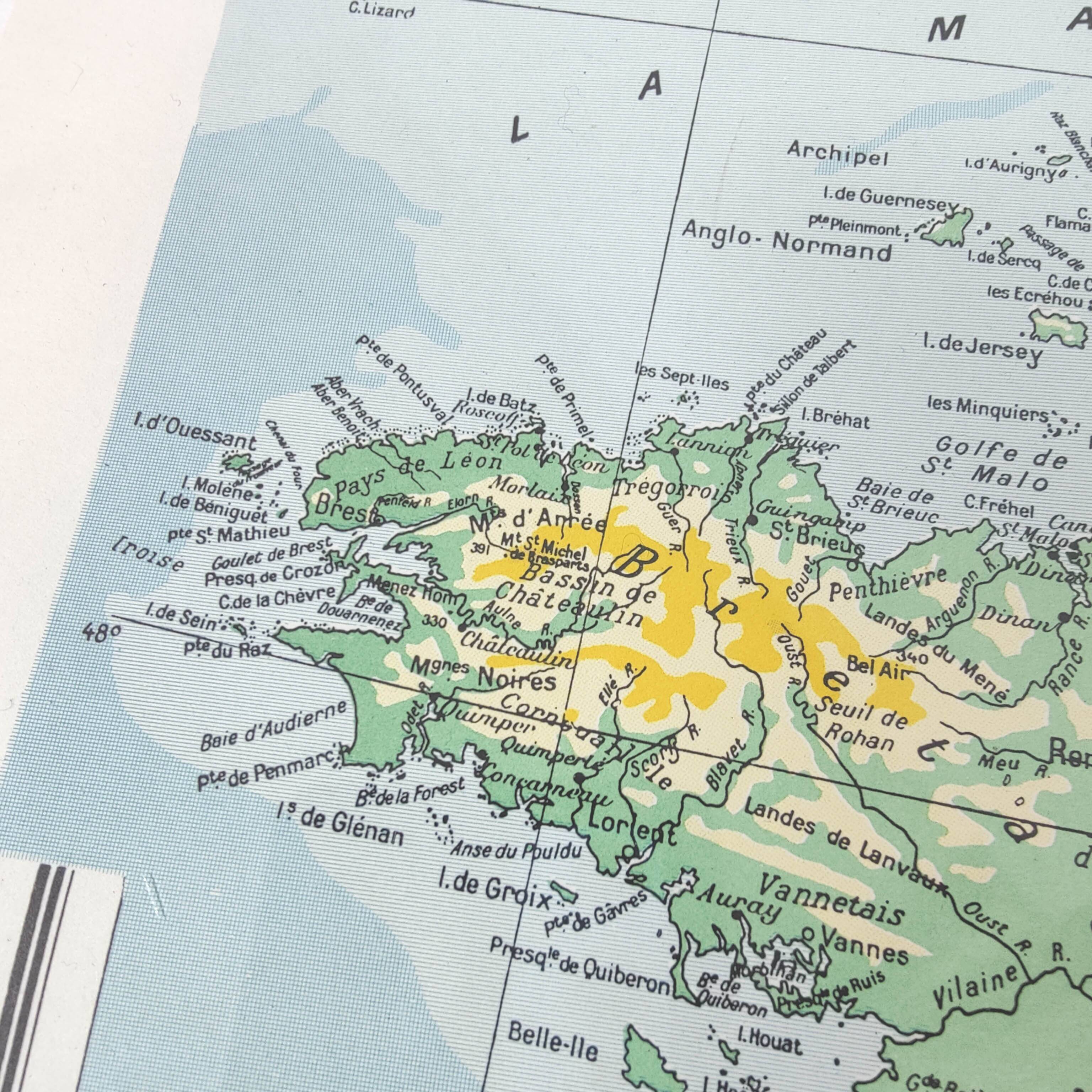 Old map of France from 1950 43x43cm