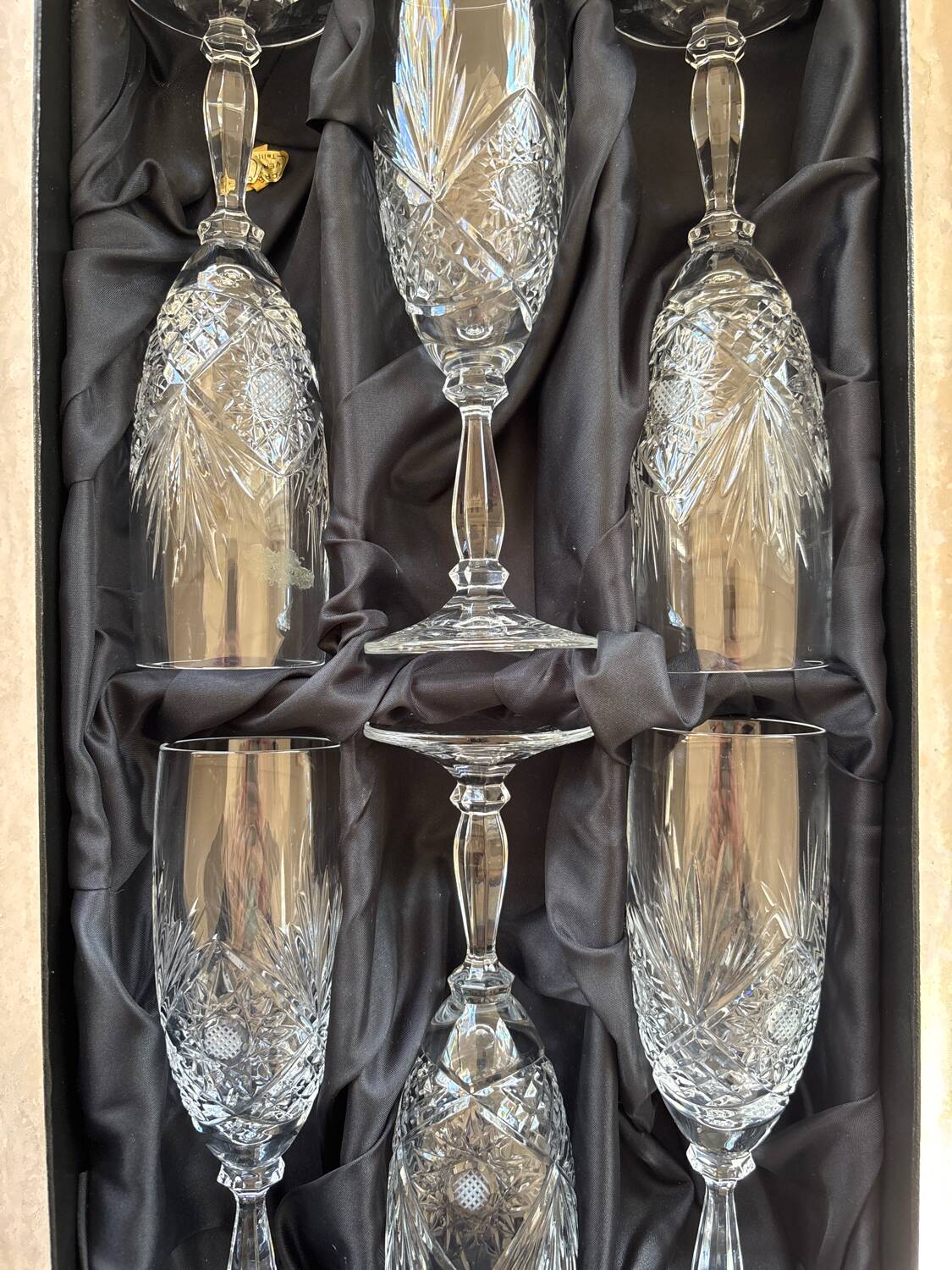 6 crystal champagne glasses