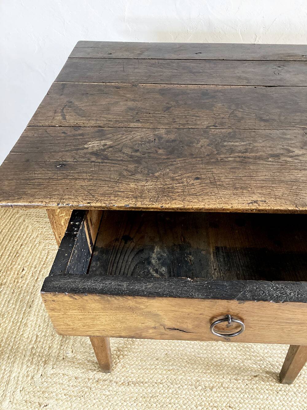 Square farmhouse table in solid oak